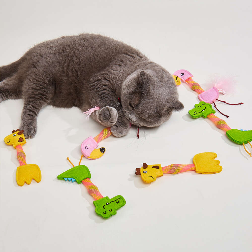 Brinquedo Pelúcia Fofos Animais Pulam Pulam Flamingo com Catnip para Gatos - Tam. Único