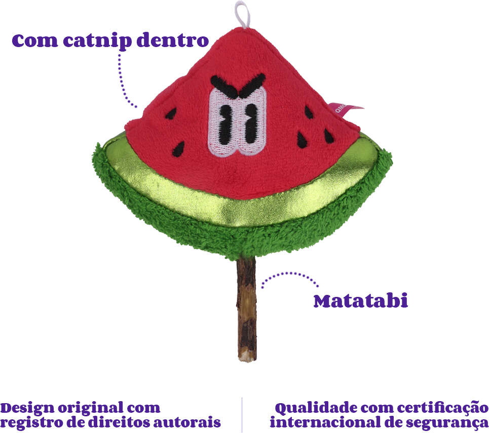 Brinquedo Pelúcia Qmonster Pirulito Melancia Matatabi com Catnip para Gatos - Tam. Único
