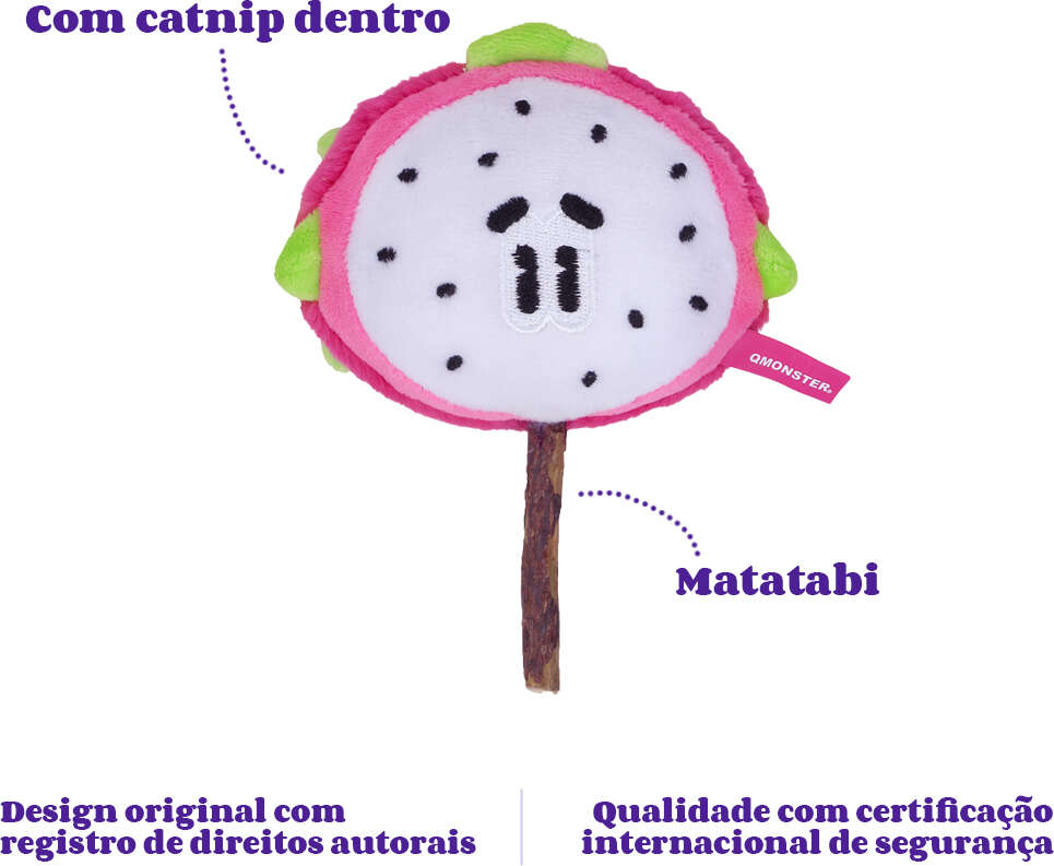 Brinquedo Pelúcia Qmonster Pirulito Pitaya Matatabi com Catnip para Gatos - Tam. Único