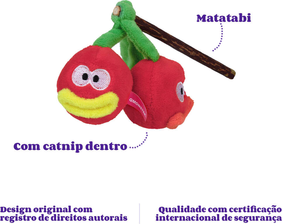 Brinquedo Pelúcia Qmonster Pirulito Cereja Matatabi com Catnip para Gatos - Tam. Único