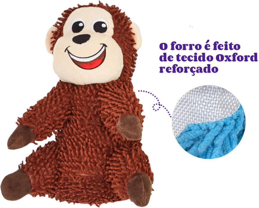 Brinquedo Pelúcia Fofos Chenille Tough Animais Macaco para Cães - Tam. Único