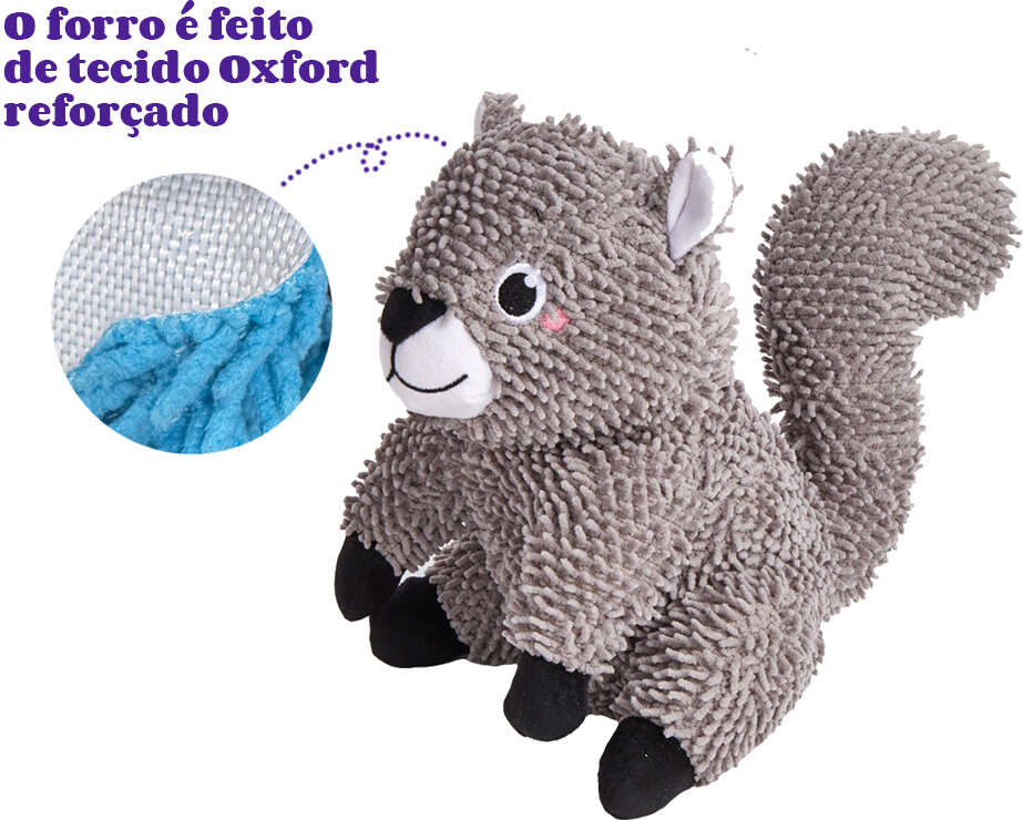 Brinquedo Pelúcia Fofos Chenille Tough Animais Esquilo para Cães - Tam. Único