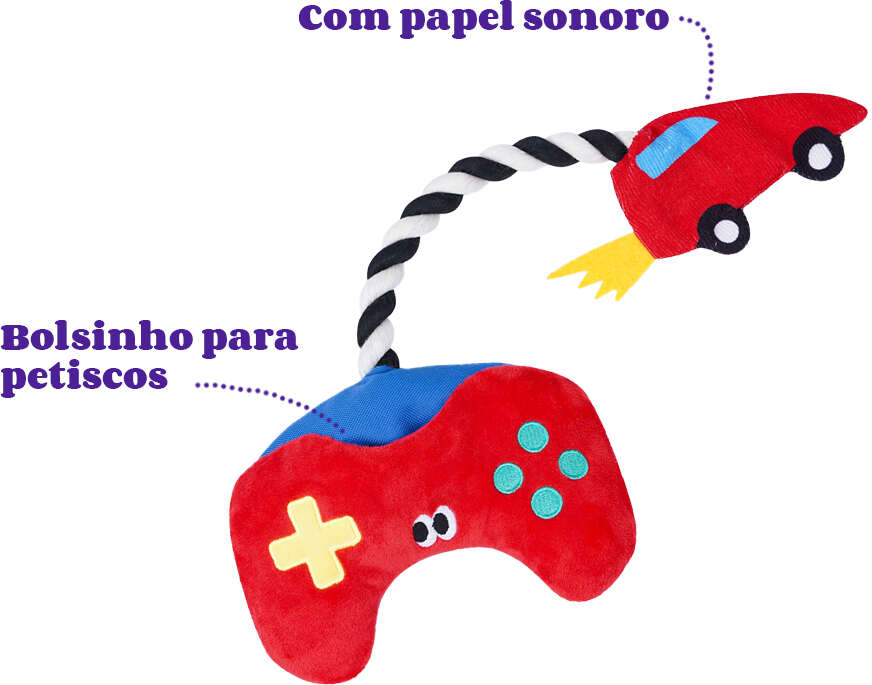 Brinquedo Pelúcia Zeze Mordedor Corda Gameboy Controle Vermelho para Cães - Tam. Único