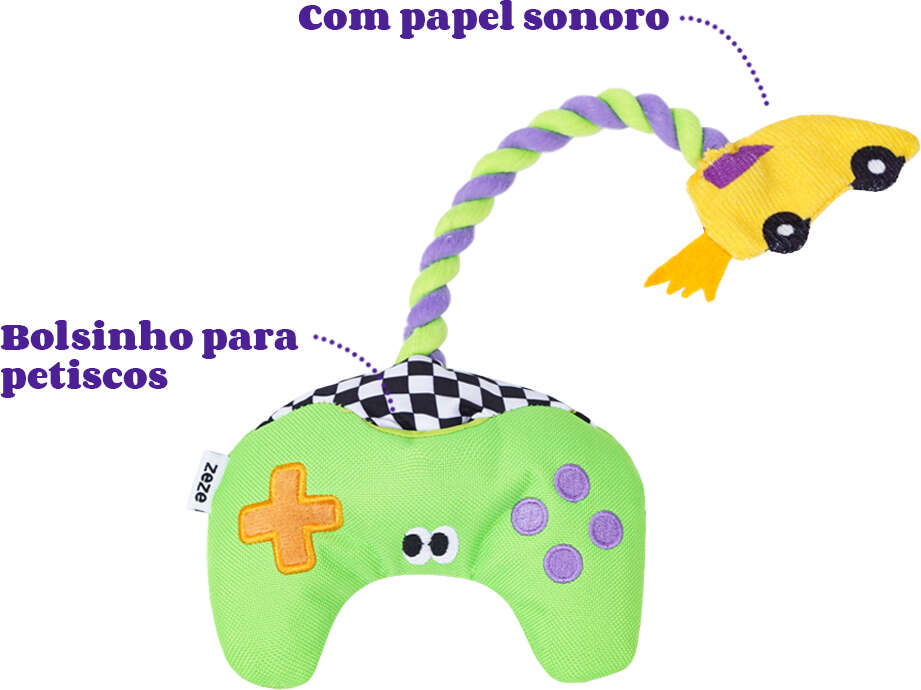 Brinquedo Pelúcia Zeze Mordedor Corda Gameboy Controle Verde para Cães - Tam. Único
