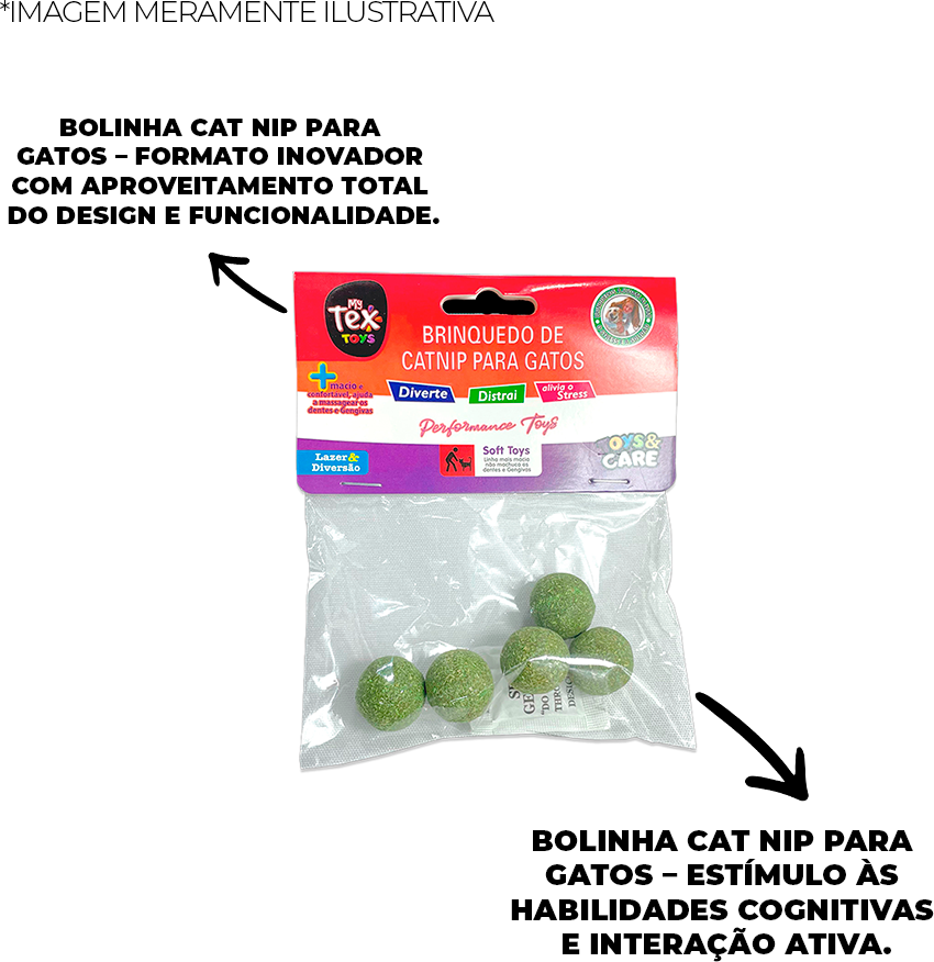 Brinquedo Tex Brasil Bolinha Catnip para Gatos - 5 Unidades