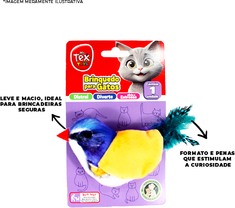 Brinquedo Tex Brasil Pássaro Piu Piu Azul para Gatos - Tam. Único