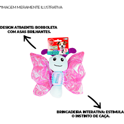 Brinquedo Tex Brasil Borboleta Voadora Rosa para Cães