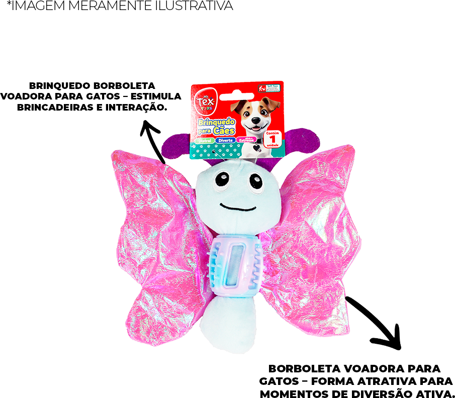 Brinquedo Tex Brasil Borboleta Voadora Rosa para Cães - Tam. Único