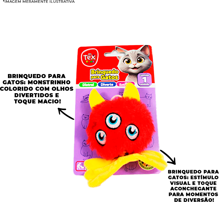 Brinquedo Tex Brasil Monstro 3 Olhos Catnip Vermelho para Gatos - Tam. Único