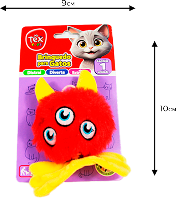Brinquedo Tex Brasil Monstro 3 Olhos Catnip Vermelho para Gatos - Tam. Único