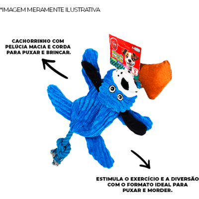 Brinquedo Pelúcia Tex Brasil Cachorrinho com Corda Azul para Cães