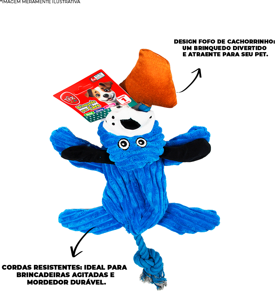 Brinquedo Pelúcia Tex Brasil Cachorrinho com Corda Azul para Cães - Tam. Único
