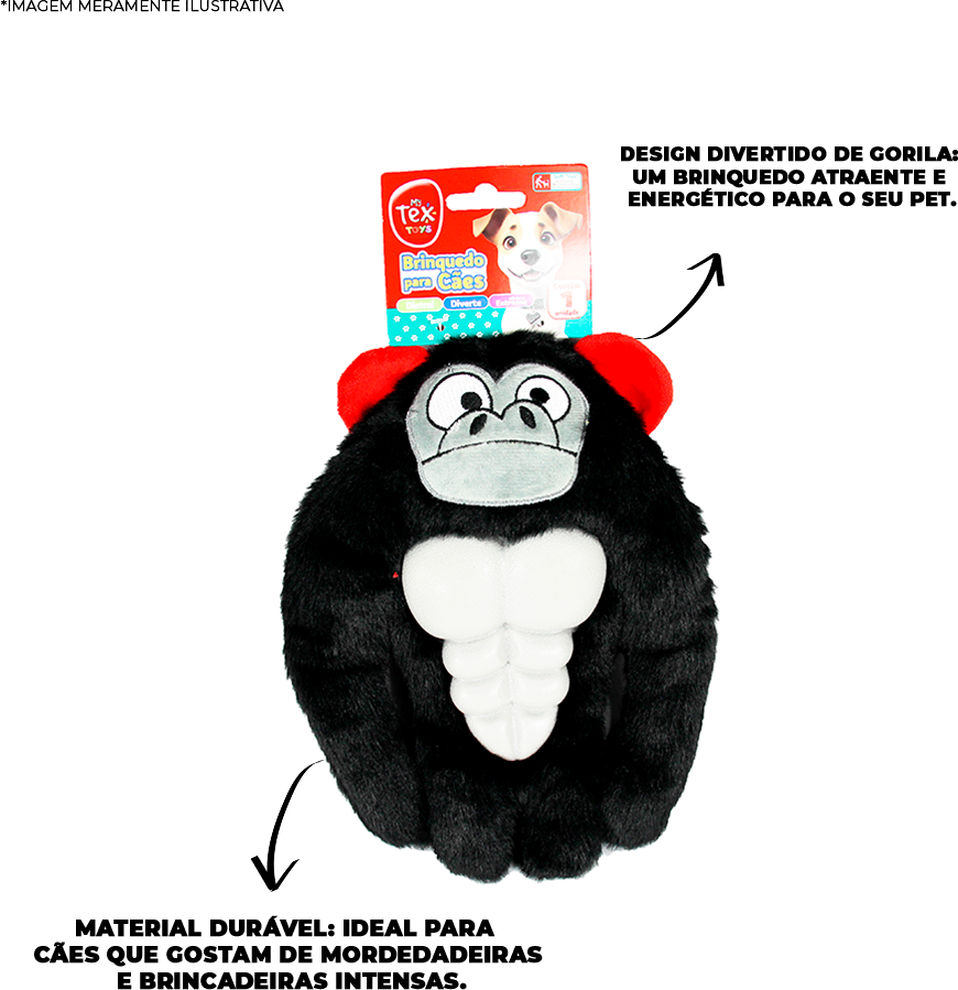 Brinquedo Pelúcia Tex Brasil Gorila com Mordedor Preto para Cães - Tam. Único