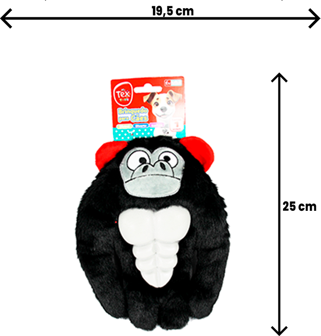 Brinquedo Pelúcia Tex Brasil Gorila com Mordedor Preto para Cães - Tam. Único
