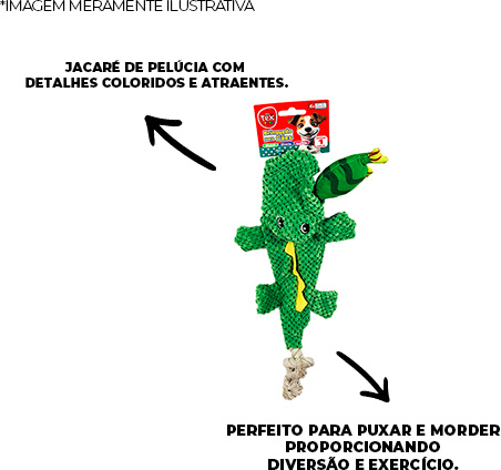 Brinquedo Pelúcia Tex Brasil Jacaré com Corda Verde para Cães - Tam. Único