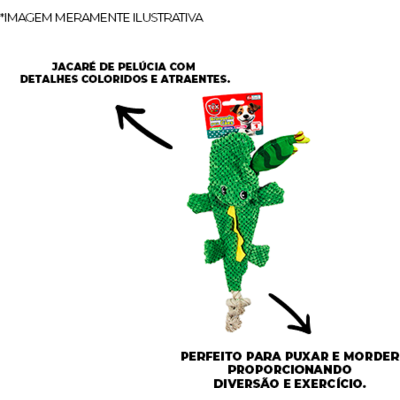 Brinquedo Pelúcia Tex Brasil Jacaré com Corda Verde para Cães