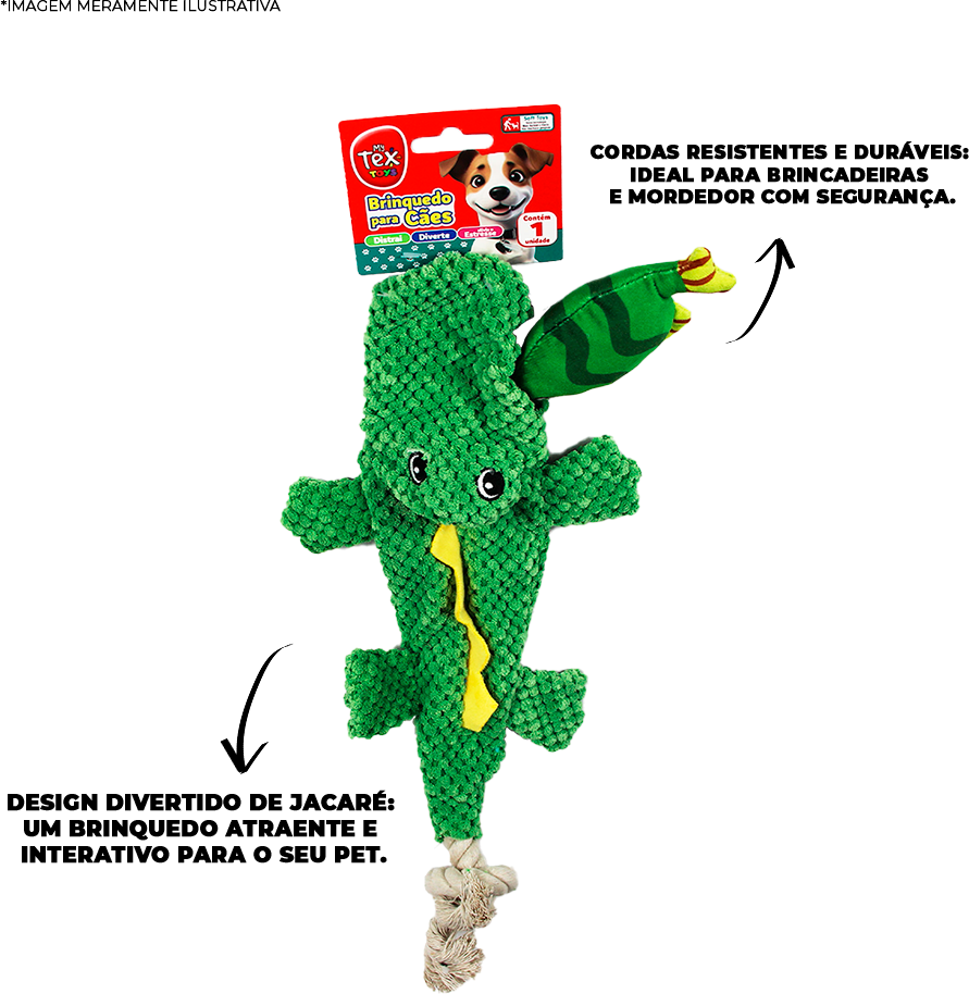 Brinquedo Pelúcia Tex Brasil Jacaré com Corda Verde para Cães - Tam. Único