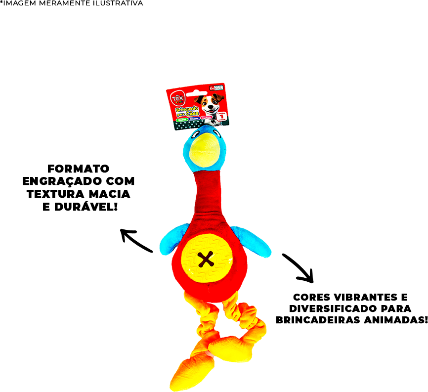 Brinquedo Pelúcia Tex Brasil Patinho com Mordedor Vermelho para Cães - Tam. Único