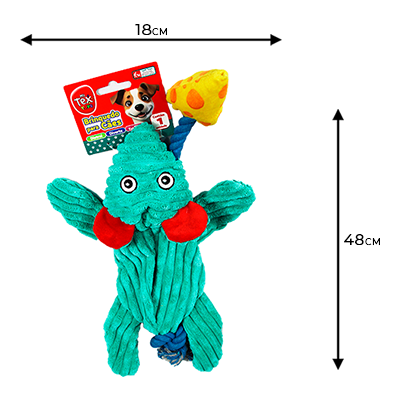 Brinquedo Pelúcia Tex Brasil Ratão e Queijo com Corda Verde para Cães