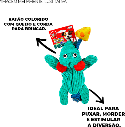 Brinquedo Pelúcia Tex Brasil Ratão e Queijo com Corda Verde para Cães - Tam. Único