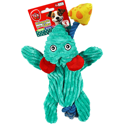 Brinquedo Pelúcia Tex Brasil Ratão e Queijo com Corda Verde para Cães
