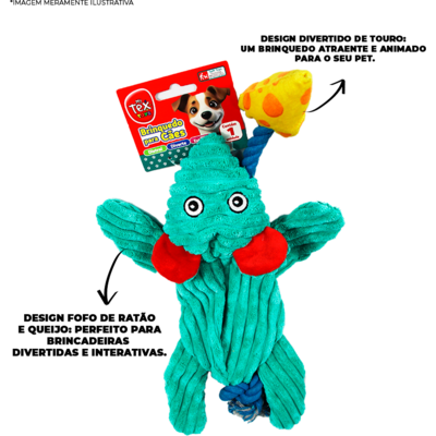 Brinquedo Pelúcia Tex Brasil Ratão e Queijo com Corda Verde para Cães