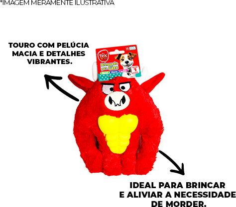 Brinquedo Pelúcia Tex Brasil Touro com Mordedor Vermelho para Cães - Tam. Único
