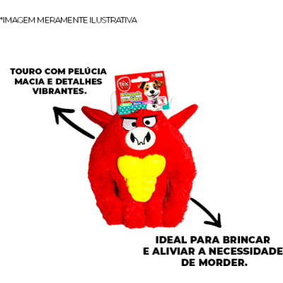 Brinquedo Pelúcia Tex Brasil Touro com Mordedor Vermelho para Cães