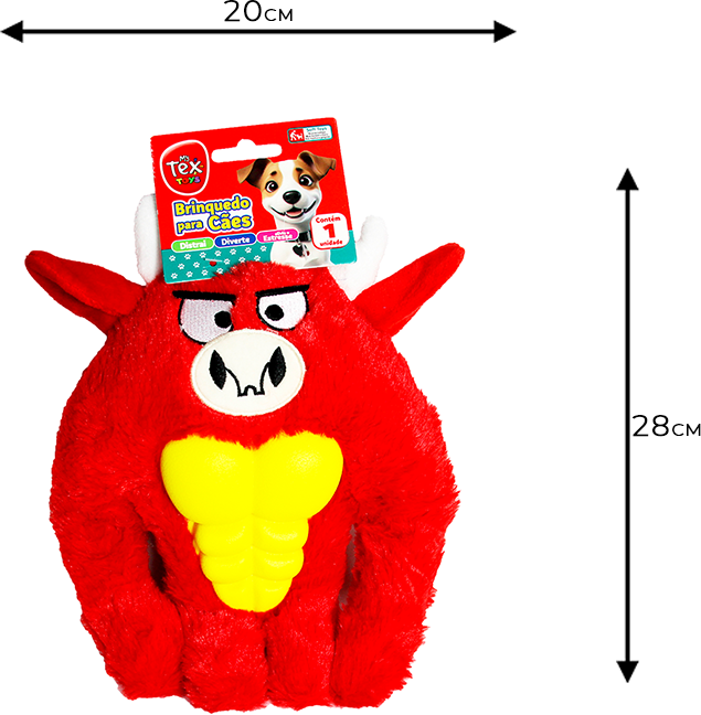 Brinquedo Pelúcia Tex Brasil Touro com Mordedor Vermelho para Cães - Tam. Único