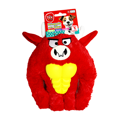 Brinquedo Pelúcia Tex Brasil Touro com Mordedor Vermelho para Cães