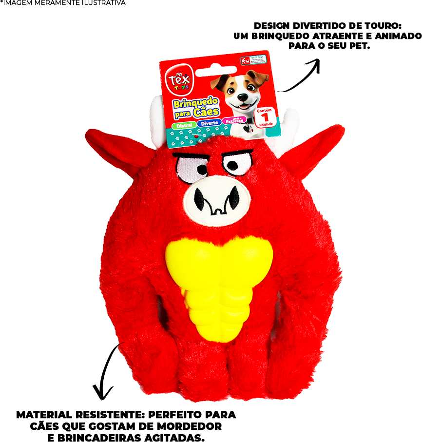Brinquedo Pelúcia Tex Brasil Touro com Mordedor Vermelho para Cães - Tam. Único