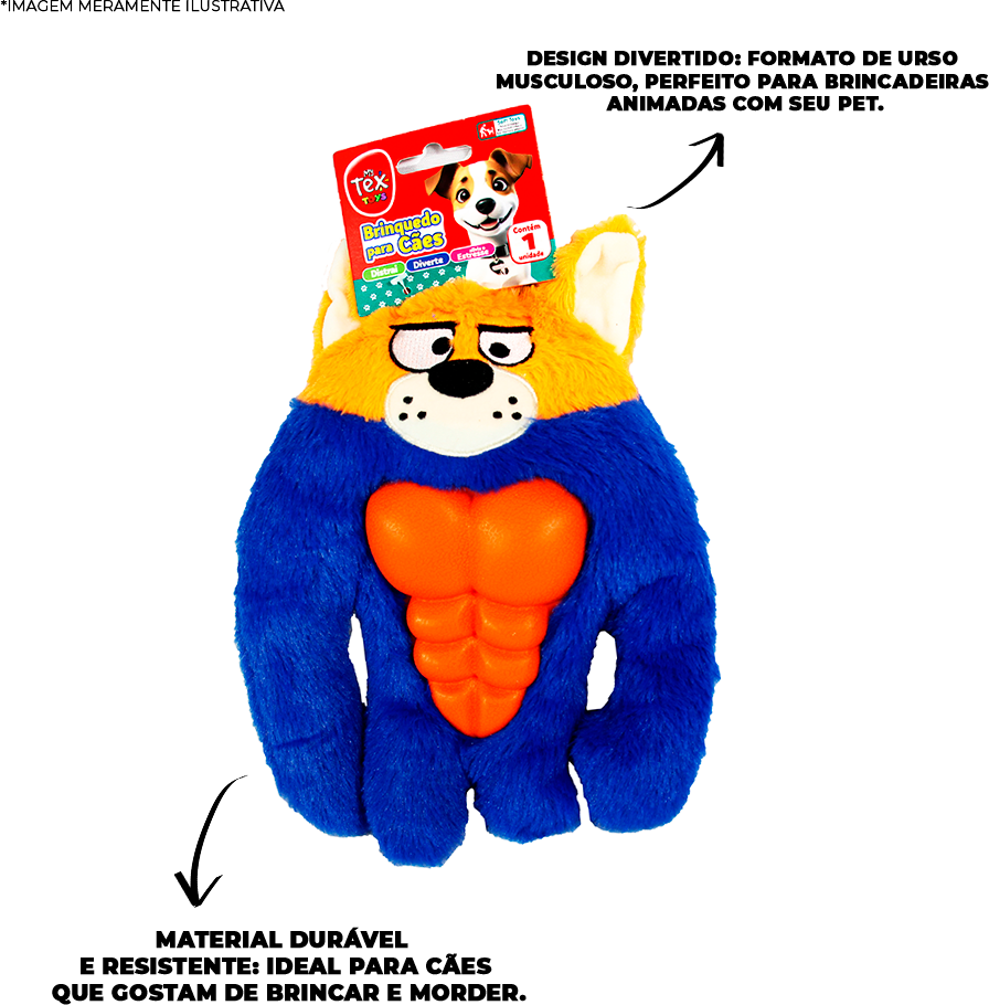 Brinquedo Pelúcia Tex Brasil Urso com Mordedor Azul para Cães - Tam. Único