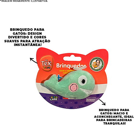 Brinquedo Pelúcia Tex Brasil Baleia Feliz com Catnip Verde para Gatos - Tam. Único