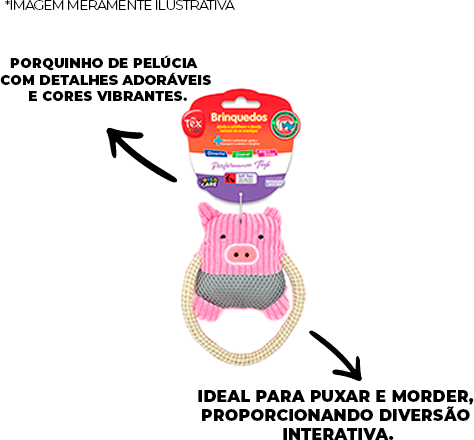 Brinquedo Pelúcia Tex Brasil Porquinho com Corda Rosa para Cães - Tam. Único