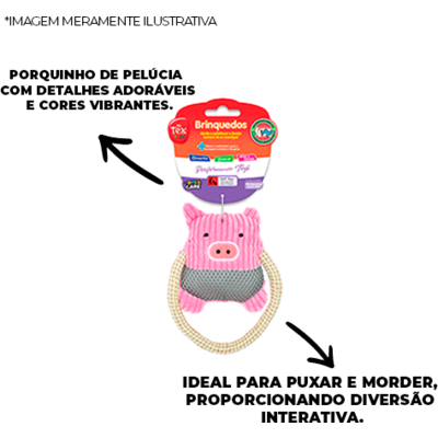 Brinquedo Pelúcia Tex Brasil Porquinho com Corda Rosa para Cães