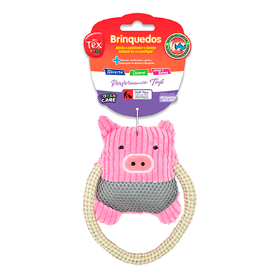 Brinquedo Pelúcia Tex Brasil Porquinho com Corda Rosa para Cães