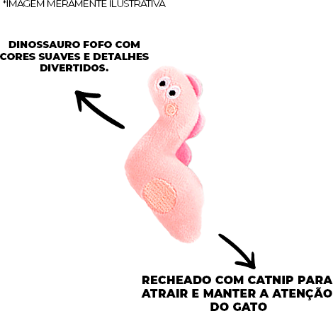 Brinquedo Pelúcia Tex Brasil Dinossauro Maluco com Catnip Rosa para Gatos - Tam. Único