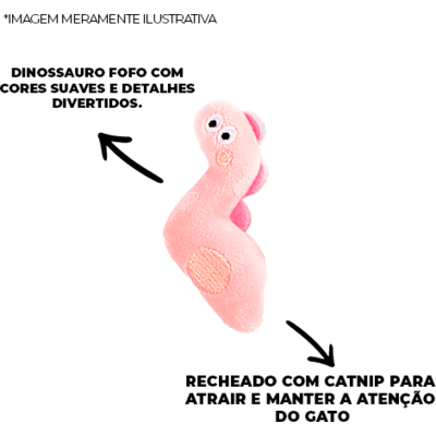 Brinquedo Pelúcia Tex Brasil Dinossauro Maluco com Catnip Rosa para Gatos