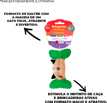Brinquedo Pelúcia Tex Brasil Halter Gato Feliz Verde para Cães - Tam. Único
