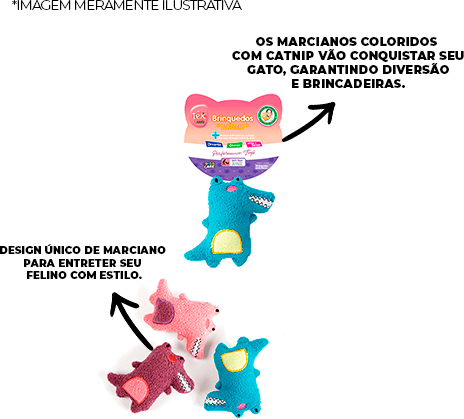 Brinquedo Pelúcia Tex Brasil Mini Marcianos com Catnip para Gatos - Tam. Único