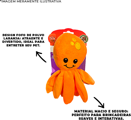Brinquedo Pelúcia Tex Brasil Polvo Feliz Laranja para Cães - Tam. Único