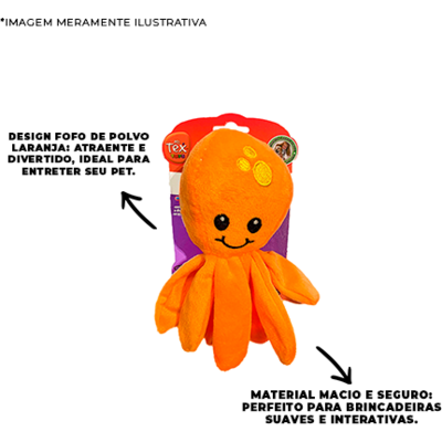 Brinquedo Pelúcia Tex Brasil Polvo Feliz Laranja para Cães
