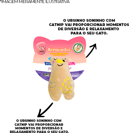 Brinquedo Pelúcia Tex Brasil Ursinho Soneca com Catnip Bege para Gatos - Tam. Único