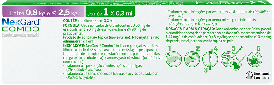 Antiparasitário NexGard Combo 3,6 mg para Gatos de 0,8 a 2,5Kg - 1 Pipeta