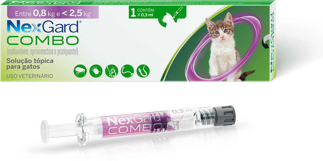 Antiparasitário NexGard Combo 3,6 mg para Gatos de 0,8 a 2,5Kg - 1 Pipeta