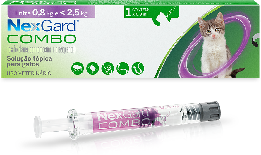 Antiparasitário NexGard Combo 3,6 mg para Gatos de 0,8 a 2,5Kg - 1 Pipeta