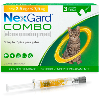 Antiparasitário Nexgard Combo para Gatos de 2,5 Kg a 7,5 Kg - 3 Aplicadores
