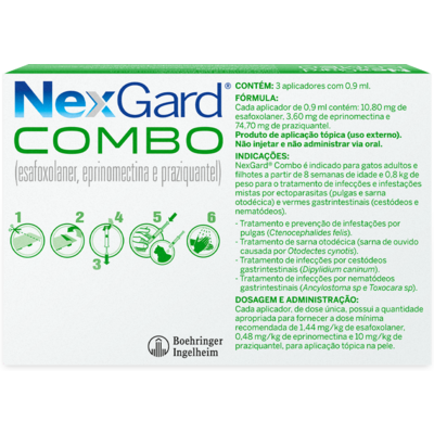 Antiparasitário Nexgard Combo para Gatos de 2,5 Kg a 7,5 Kg - 3 Aplicadores
