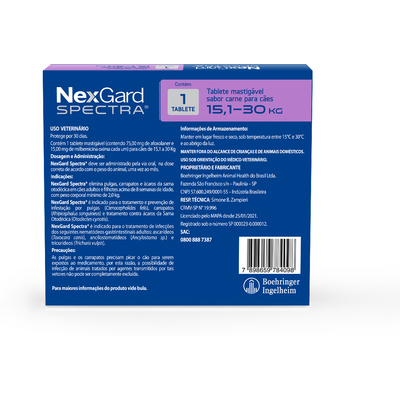 Antipulgas, Carrapatos e Vermífugo NexGard Spectra para Cães de 15,1 a 30 Kg