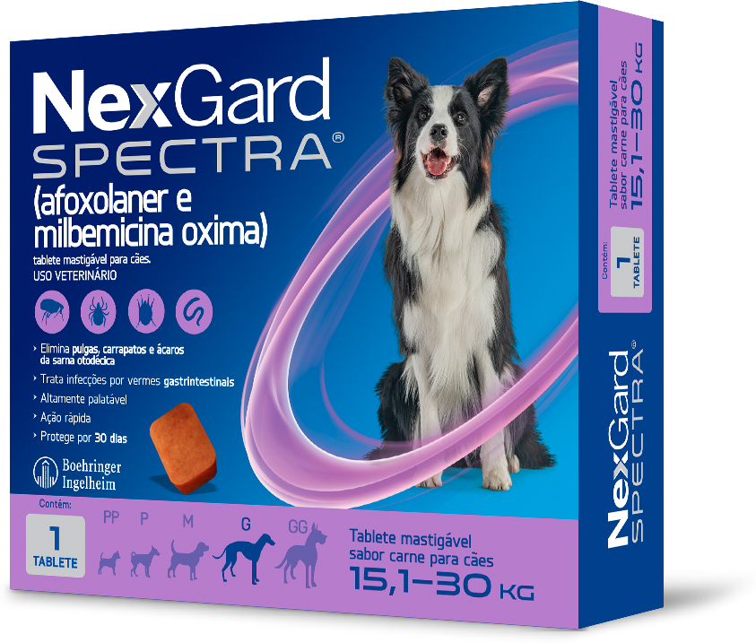 Antipulgas e Carrapatos NexGard Spectra 75 mg para Cães de 15,1 a 30Kg - 1 Comprimido